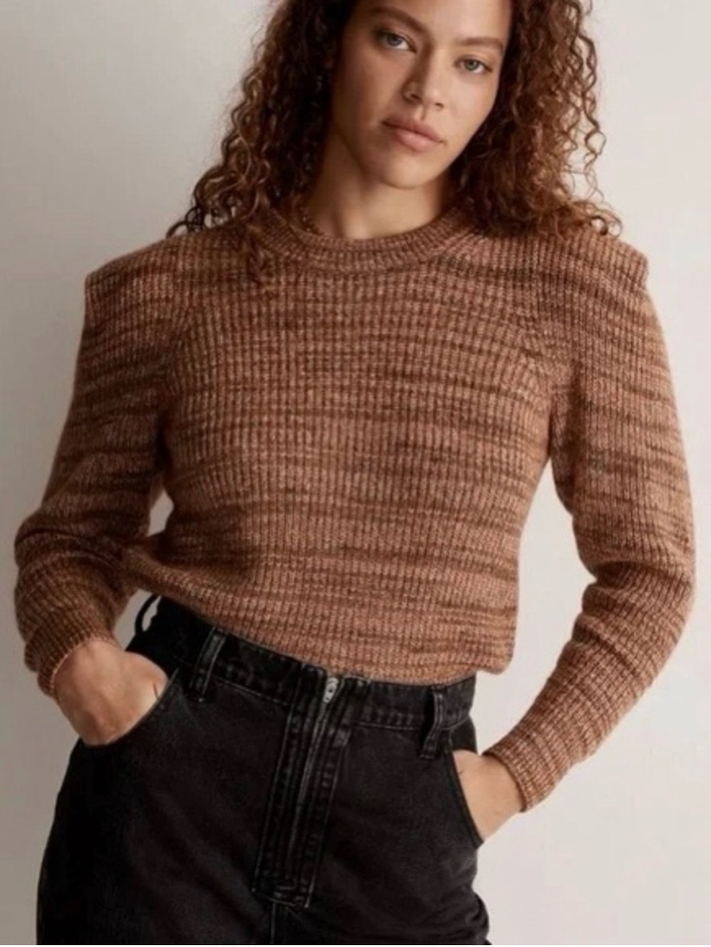 MADEWELL Spacedye Shoulder Tuck Prentiss Sweater in Autumn Brown Size XL
